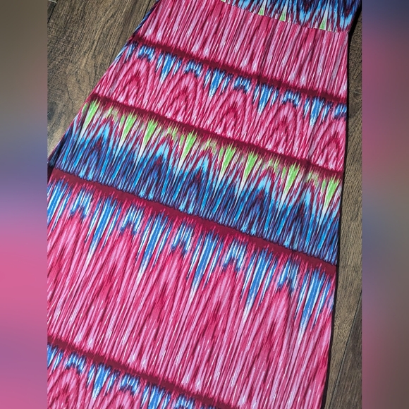 California Woman Bright Pink & Blue Striped Maxi Rayon Dress Size M Colorful - Picture 12 of 16